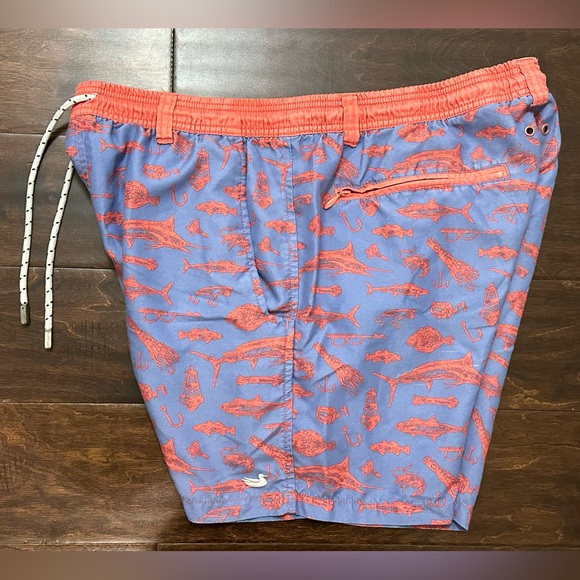 Men’s Southern Marsh Fishing Logo Blue/Red Lined Trunks Swim Shorts- Large - Picture 3 of 16